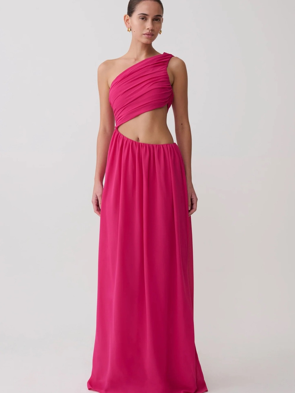 Meshki Fuchsia One-Shoulder Cutout Maxi Dress